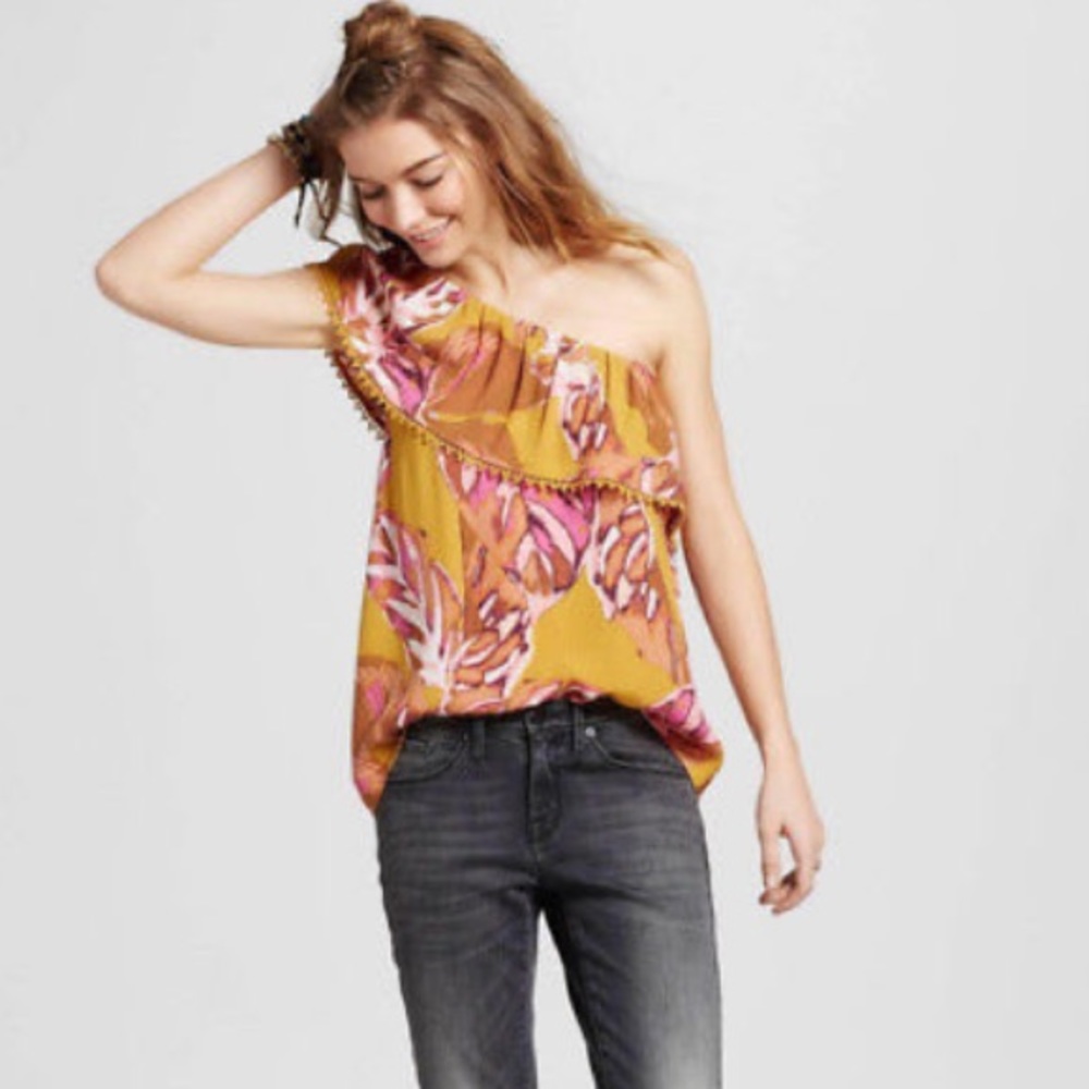 Mossimo Offshoulder Mustard Palm Festival Tank Top
